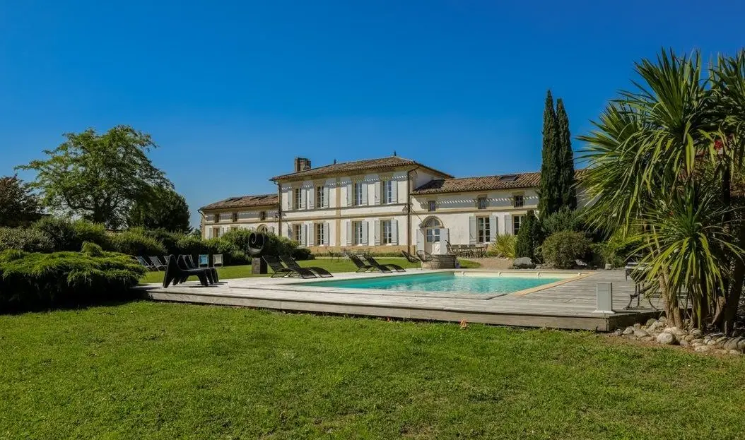 French-Chateau-in-Bordeaux-Front-elevation-with-pool for sale
