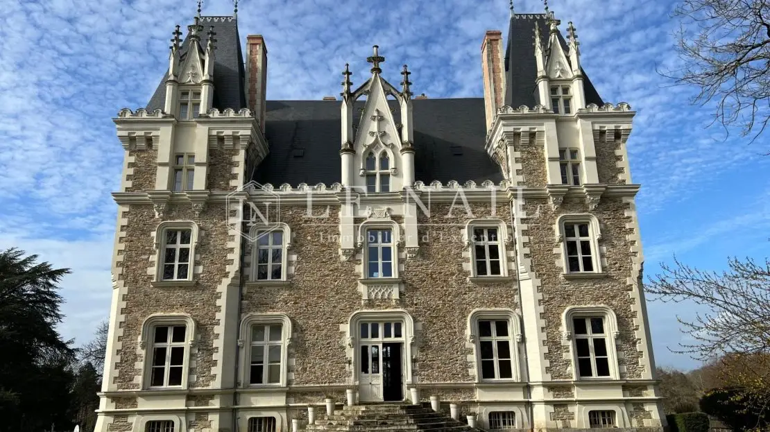 19th Century Castle for Sale in Château-Gontier with Beautiful Park and Pond